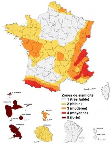 Carte des zones sismiques en France